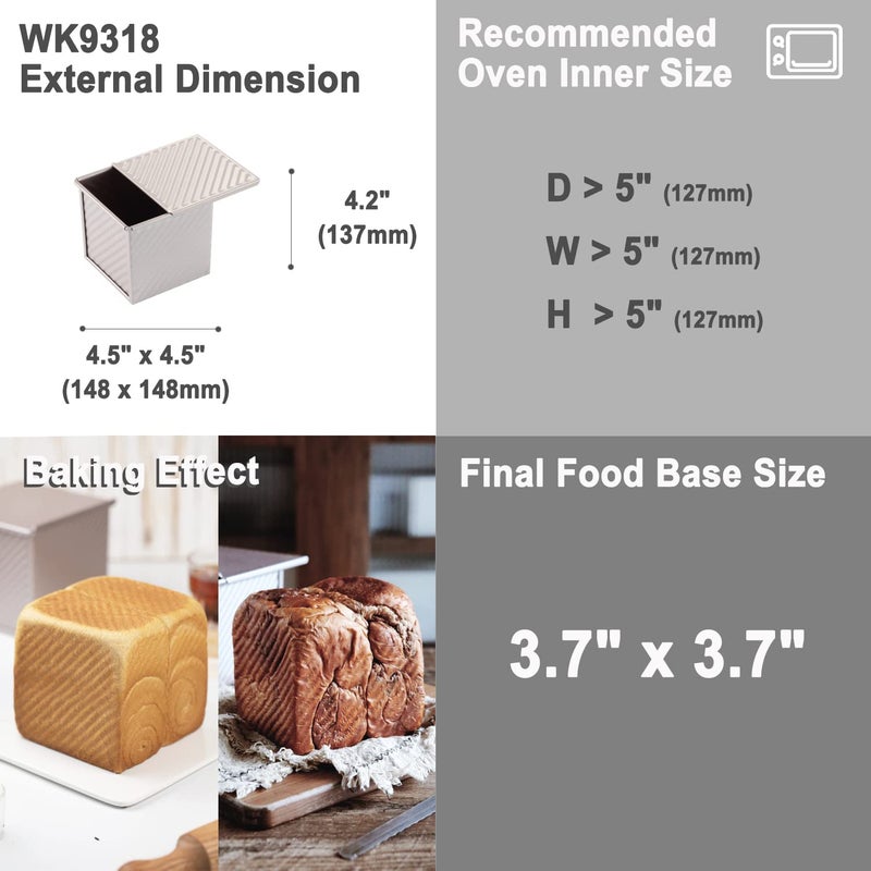 CHEFMADE Mini Pullman Loaf Pan with Lid, 0.55Lb Dough Capacity Non-Stick Rectangle Corrugated Toast Box for Oven Baking 3.9" x 3.9"x 3.9"(Champagne Gold) - Image 2